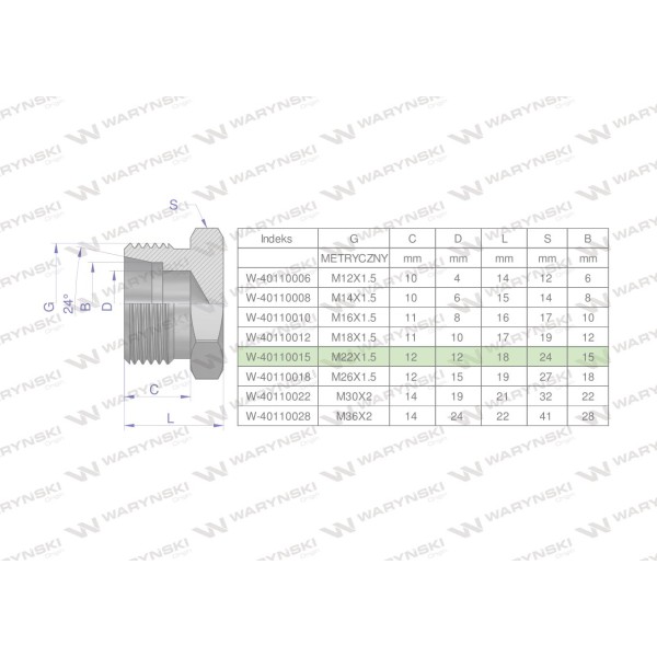 Korek hydrauliczny metryczny (na klucz) 40110015 | Exvi