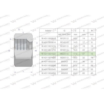 Nakrętka hydrauliczna metryczna (M15L) 4311001522 | Exvi
