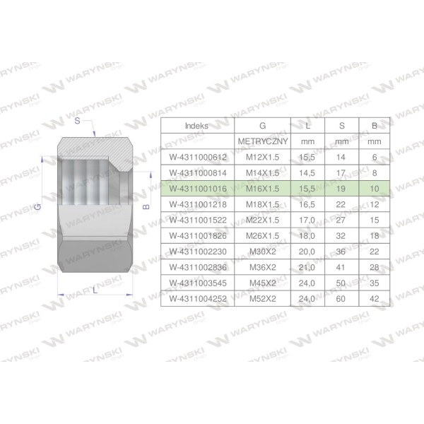 Nakrętka hydrauliczna metryczna (M10L) 4311001016 | Exvi