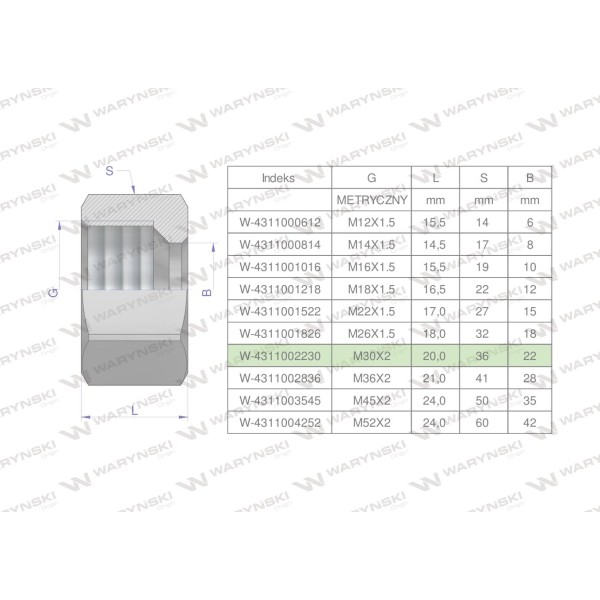 Nakrętka hydrauliczna metryczna (M22L) 4311002230 | Exvi