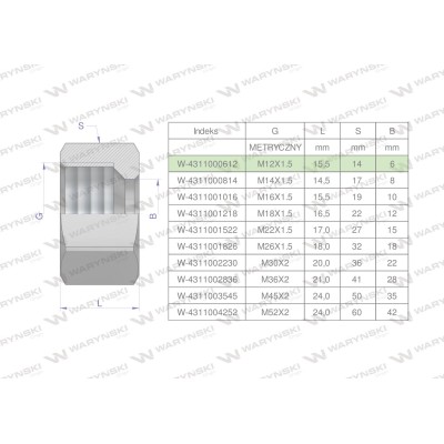 Nakrętka hydrauliczna metryczna (M06L) 4311000612 | Exvi