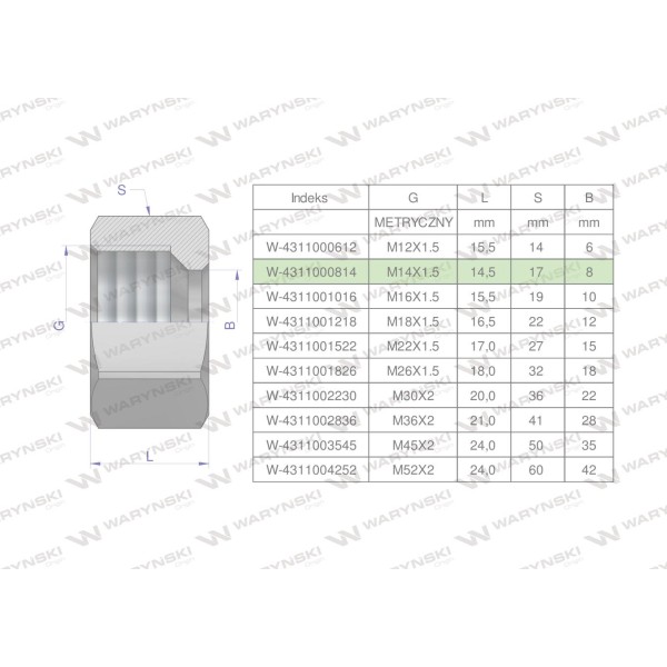 Nakrętka hydrauliczna metryczna (M08L) 4311000814 | Exvi