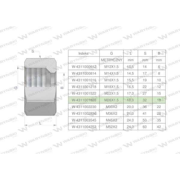 Nakrętka hydrauliczna metryczna (M18L) 4311001826 | Exvi