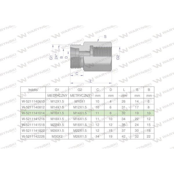 Tulejka różnicowa hydrauliczna metryczna 5211141014 | Exvi