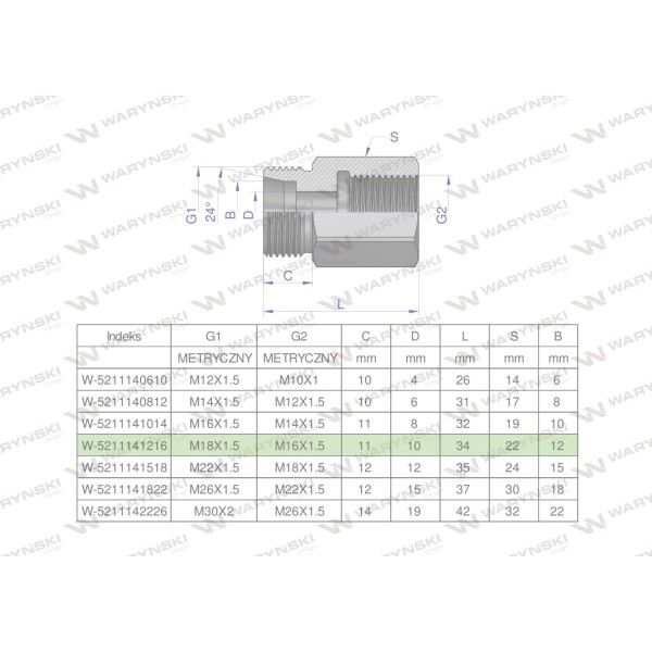 Tulejka różnicowa hydrauliczna metryczna 5211141216 | Exvi