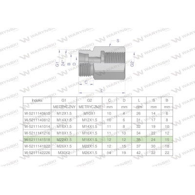 Tulejka różnicowa hydrauliczna metryczna 5211141518 | Exvi