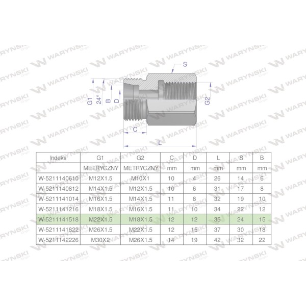 Tulejka różnicowa hydrauliczna metryczna 5211141518 | Exvi