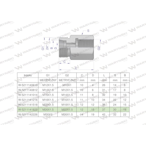 Tulejka różnicowa hydrauliczna metryczna 5211141822 | Exvi