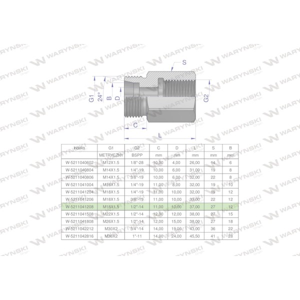 Tulejka różnicowa hydrauliczna AB M18x1.5 5211041208 | Exvi