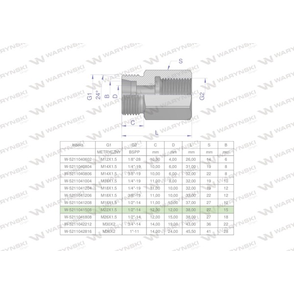 Tulejka różnicowa hydrauliczna AB M22x1.5 5211041508 | Exvi