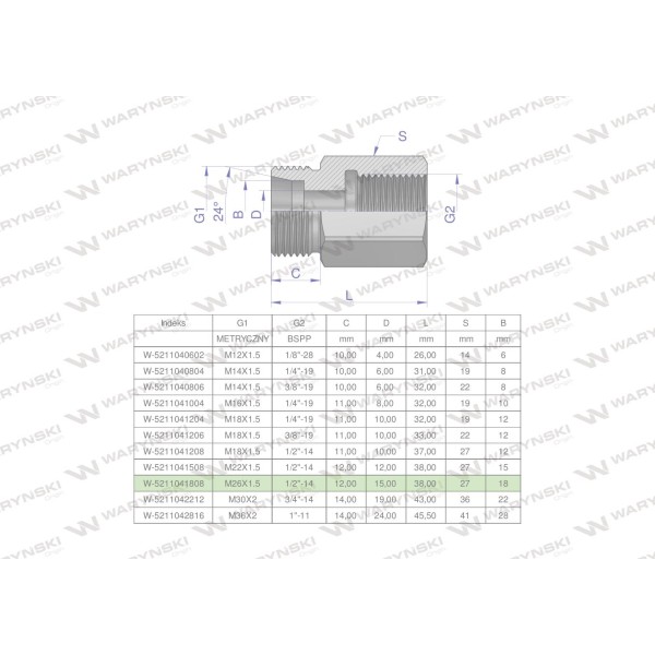 Tulejka różnicowa hydrauliczna AB M26x1.5 5211041808 | Exvi