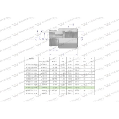 Tulejka różnicowa hydrauliczna AB M26x1.5 5211041808 | Exvi