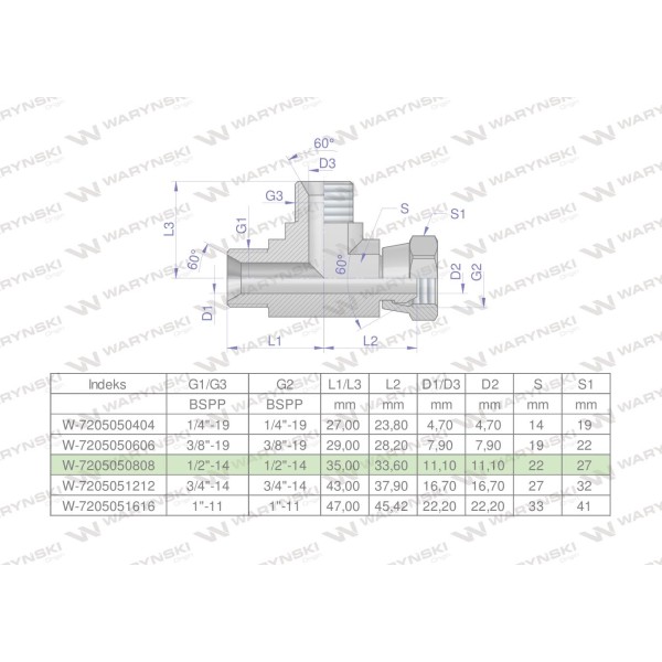 Trójnik hydrauliczny niesymetryczny 7205050808 | Exvi