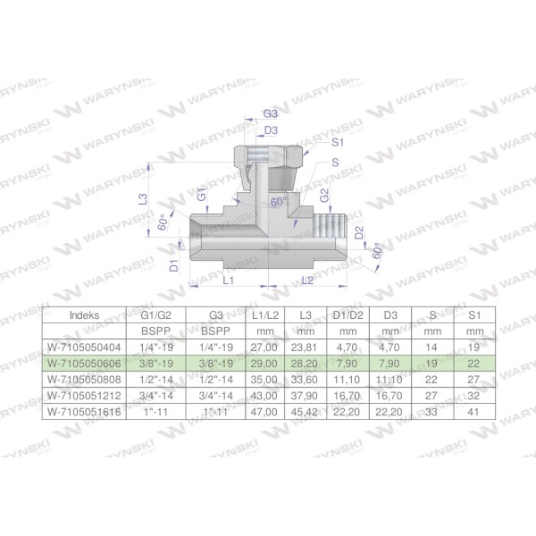 Trójnik hydrauliczny symetryczny calowy 7105050606 | Exvi