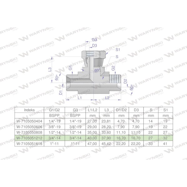 Trójnik hydrauliczny symetryczny calowy 7105051212 | Exvi