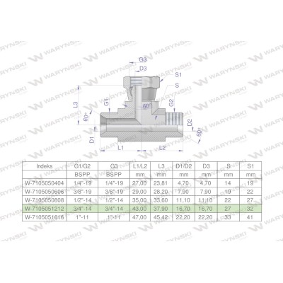 Trójnik hydrauliczny symetryczny calowy 7105051212 | Exvi