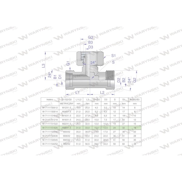 Trójnik hydrauliczny symetryczny 7111151826 | Exvi