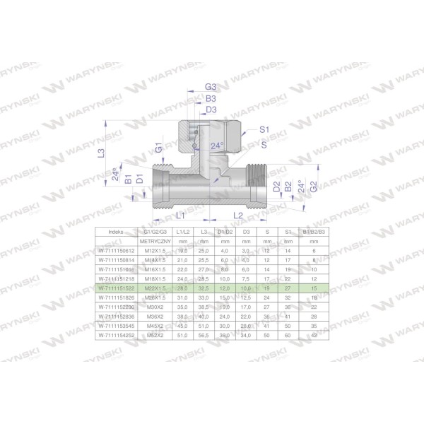 Trójnik hydrauliczny symetryczny 7111151522 | Exvi