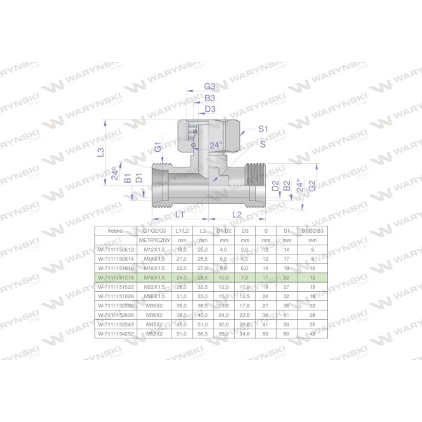 Trójnik hydrauliczny symetryczny 7111151218 | Exvi