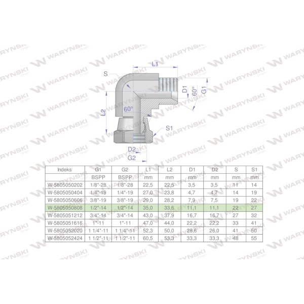 Kolanko hydrauliczne calowe AB 1/2" BSP 5805050808 | Exvi