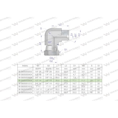 Kolanko hydrauliczne calowe AB 1/2" BSP 5805050808 | Exvi