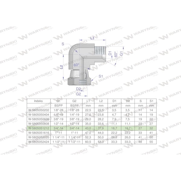 Kolanko hydrauliczne calowe AB 3/4" BSP 5805051212 | Exvi