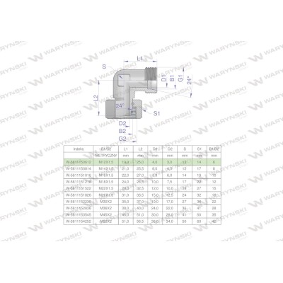 Kolanko hydrauliczne metryczne AB M12x1.5 5811150612 | Exvi