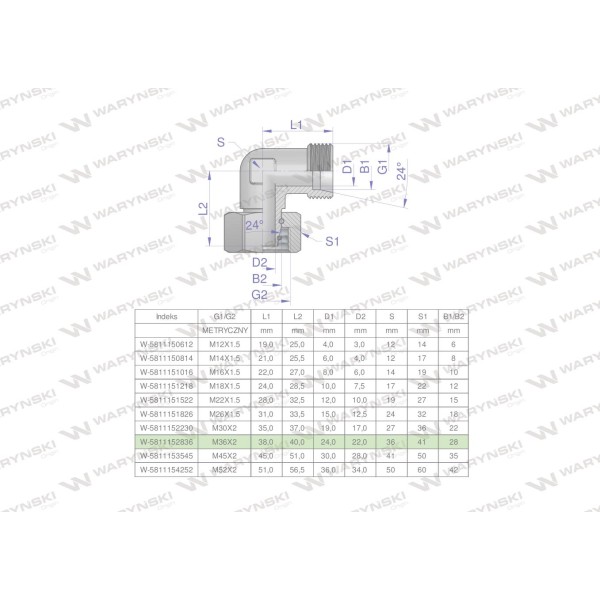 Kolanko hydrauliczne metryczne AB M36x2 5811152836 | Exvi