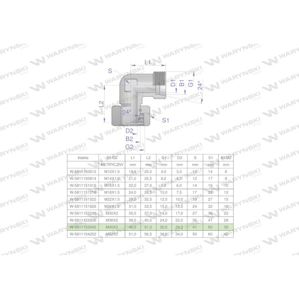 Kolanko hydrauliczne metryczne AB M45x2 5811153545 | Exvi