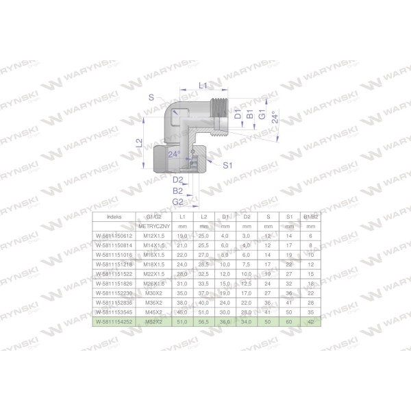 Kolanko hydrauliczne metryczne AB M52x2 5811154252 | Exvi