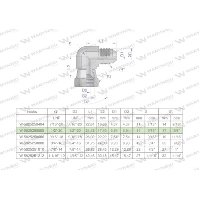 Kolanko hydrauliczne calowe AB 1/2" UNF 5825250505 | Exvi