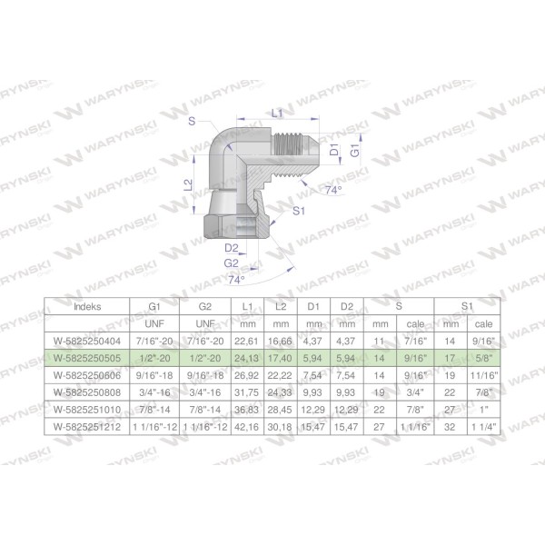Kolanko hydrauliczne calowe AB 1/2" UNF 5825250505 | Exvi