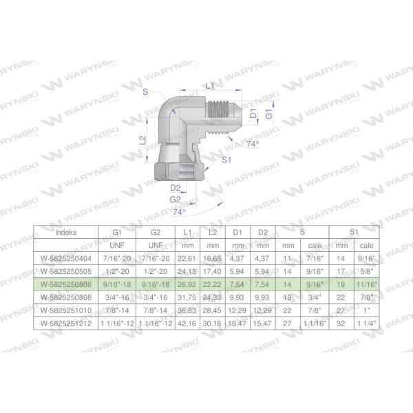 Kolanko hydrauliczne calowe AB 9/16" UNF 5825250606 | Exvi