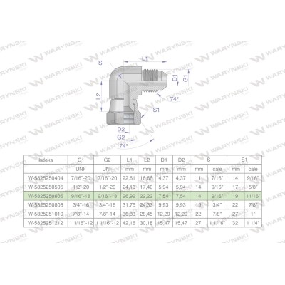 Kolanko hydrauliczne calowe AB 9/16" UNF 5825250606 | Exvi