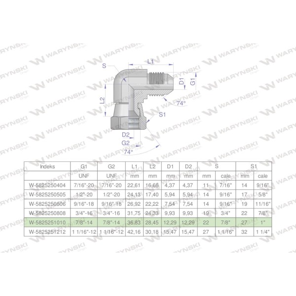 Kolanko hydrauliczne calowe AB 7/8" UNF 5825251010 | Exvi