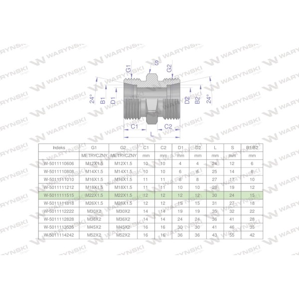 Złączka hydrauliczna metryczna BB M22x1.5 5011111515 | Exvi