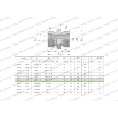 Złączka hydrauliczna metryczna BB M26x1.5 5011111818 | Exvi