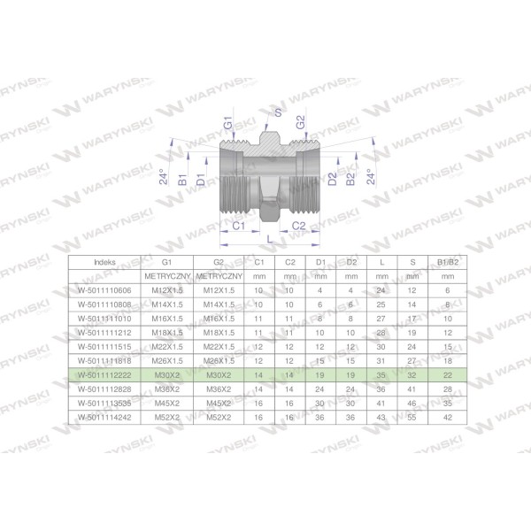 Złączka hydrauliczna metryczna BB M30x2 5011112222 | Exvi