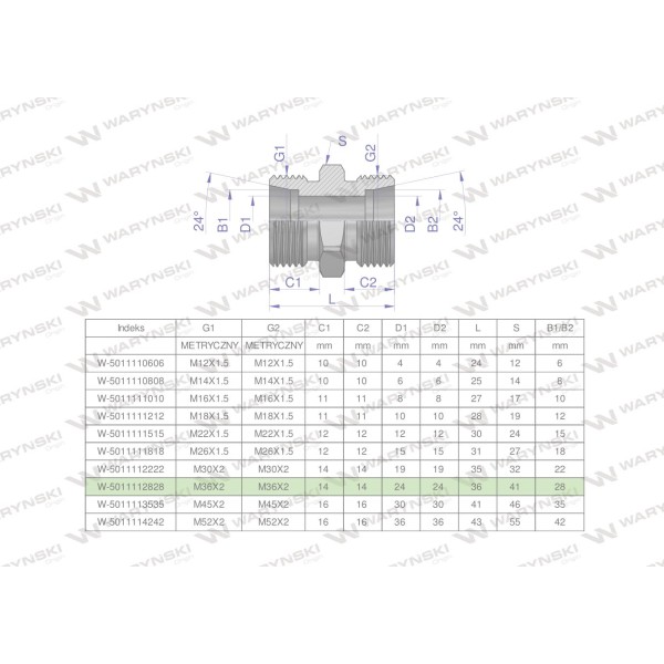 Złączka hydrauliczna metryczna BB M36x2 5011112828 | Exvi