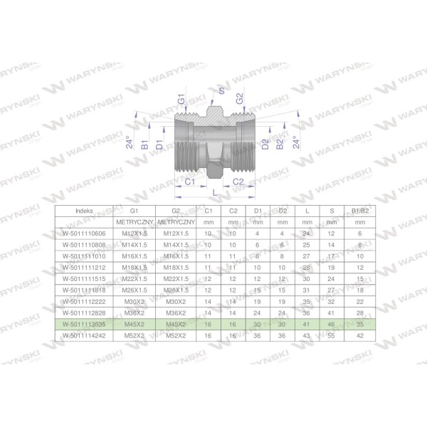 Złączka hydrauliczna metryczna BB M45x2 5011113535 | Exvi