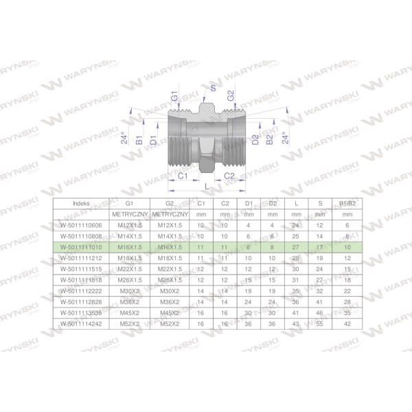 Złączka hydrauliczna metryczna BB M16x1.5 5011111010 | Exvi