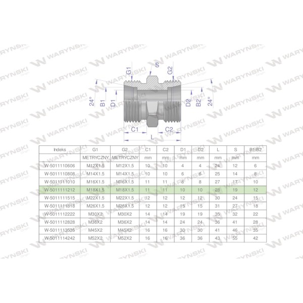 Złączka hydrauliczna metryczna BB M18x1.5 5011111212 | Exvi