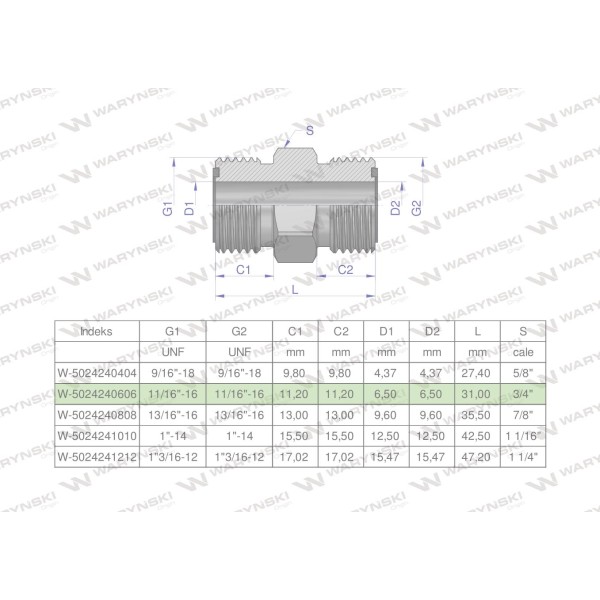 Złączka hydrauliczna calowa BB 11/16" 5024240606 | Exvi