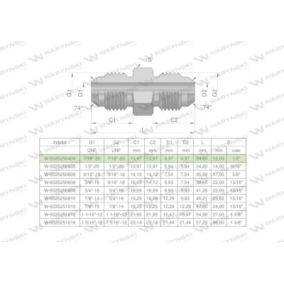 Złączka hydrauliczna calowa BB 7/16" UNF 5025250404 | Exvi
