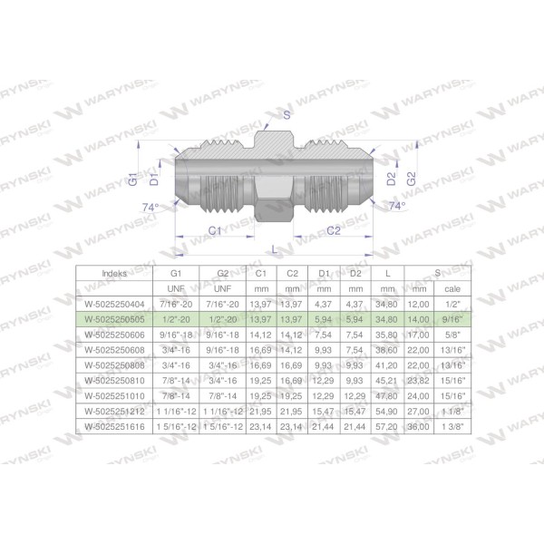 Złączka hydrauliczna calowa BB 1/2" UNF 5025250505 | Exvi