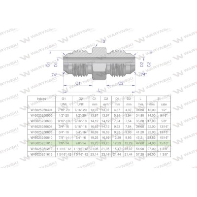 Złączka hydrauliczna calowa BB 7/8" UNF 5025251010 | Exvi