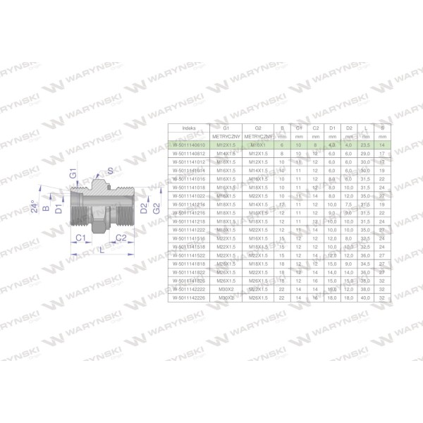Przyłączka hydrauliczna metryczna BB 5011140610 | Exvi