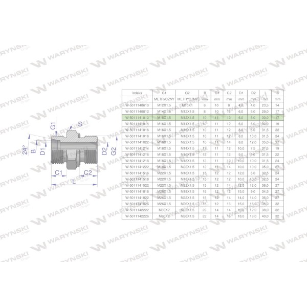 Przyłączka hydrauliczna metryczna BB 5011141012 | Exvi