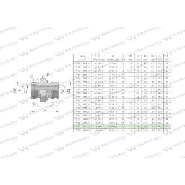 Przyłączka hydrauliczna metryczna BB 5011142222 | Exvi