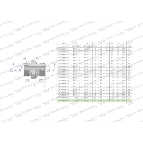 Przyłączka hydrauliczna metryczna BB 5011142226 | Exvi